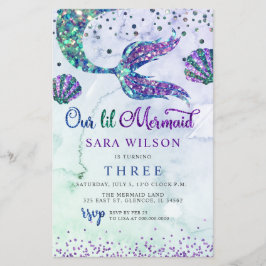 Lámina Invitación al cumpleaños de sirena de Purpurina pú