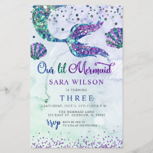 Lámina Invitación al cumpleaños de sirena de Purpurina pú