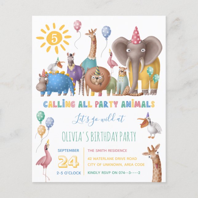 Lámina Invitación al cumpleaños de un niño Fiesta salvaje (Anverso)