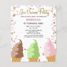 Lámina Invitación al cumpleaños del fiesta de helados ros