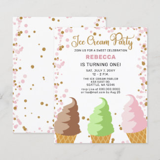 Lámina Invitación al cumpleaños del fiesta de helados ros