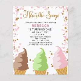 Lámina Invitación al cumpleaños del fiesta de helados ros