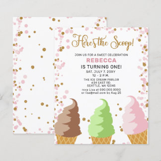 Lámina Invitación al cumpleaños del fiesta de helados ros
