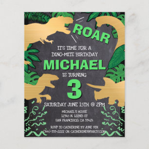 Lámina Invitación al cumpleaños del niño Dino Dino Dino D