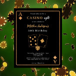Lámina Invitación al cumpleaños del oro negro de la noche<br><div class="desc">Una invitación de cumpleaños temática de la noche del Casino en negro y oro. Una carta de juego como marco. Plantillas para la información de su fiesta. 1 hoja = 1 borde impreso de invitación al borde.</div>
