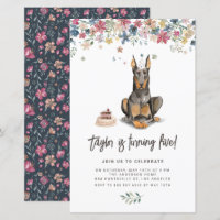 Invitación al cumpleaños del perro Doberman Pinsch