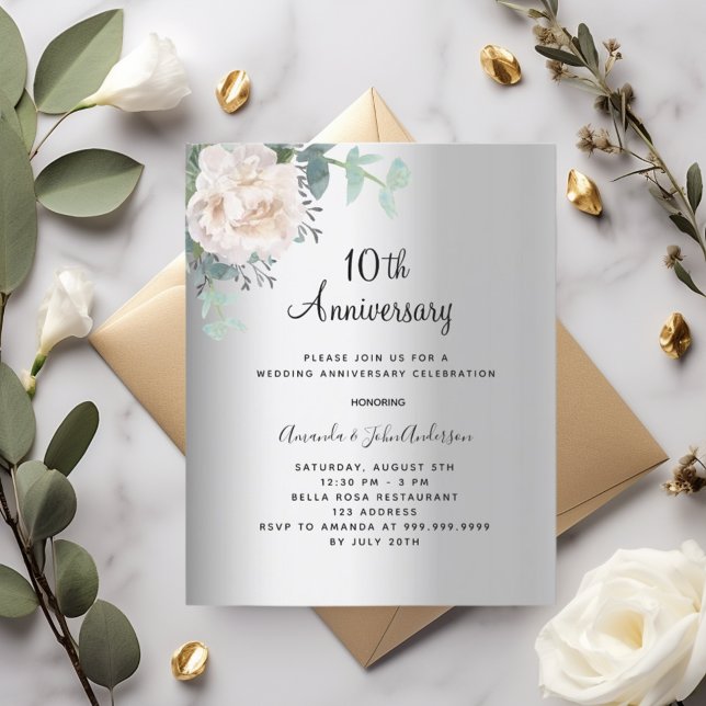 Lámina Invitación al décimo aniversario del boda con flor (Subido por el creador)