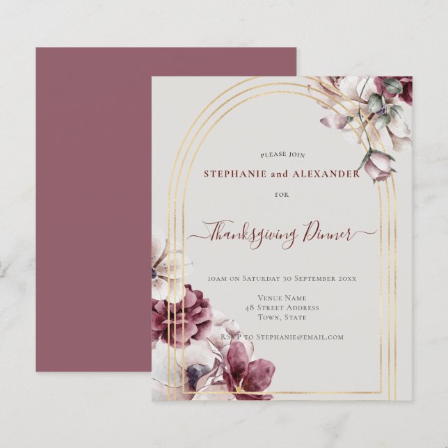 Lámina Invitación al Día de Acción de Gracias de Plum Flo (Anverso / Reverso)