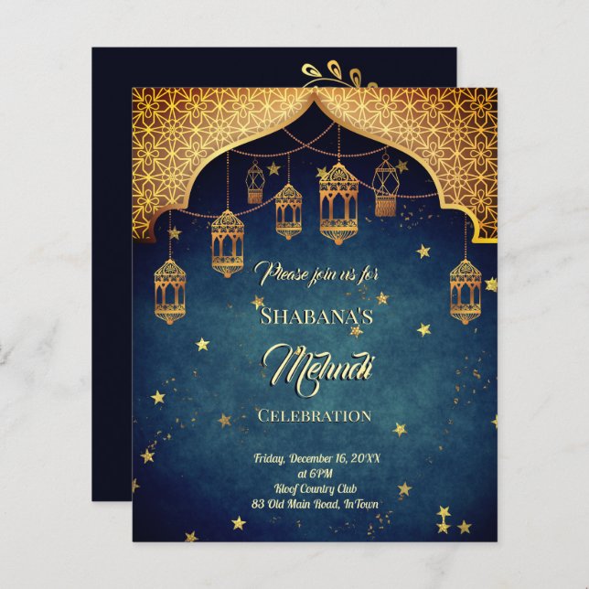Lámina Invitación al diseño marroquí de Budget Mehndi Ara (Anverso / Reverso)