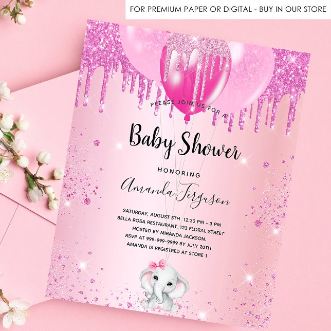 Lámina Invitación al elefante del chica rosa Baby Shower  (Subido por el creador)