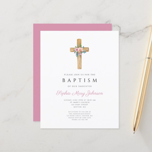 Lámina Invitación al elegante Baptismo Floral Moderno Pre (Anverso/Reverso In Situ)