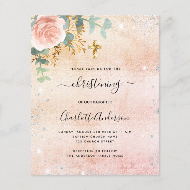 Lámina Invitación al eucalipto floral de oro rosa de la c (Anverso)