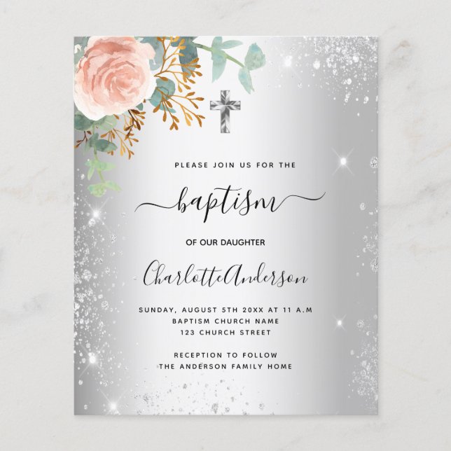Lámina Invitación al eucalipto floral plateado (Anverso)