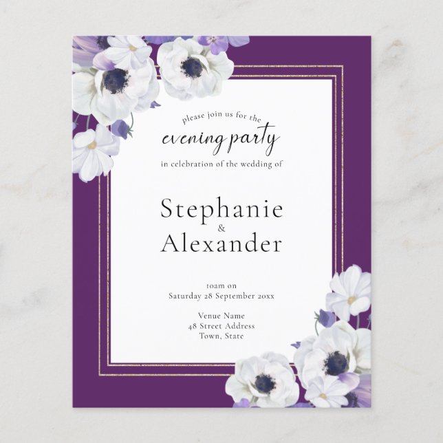 Lámina Invitación al Fiesta de la noche QR floral real pú (Anverso)