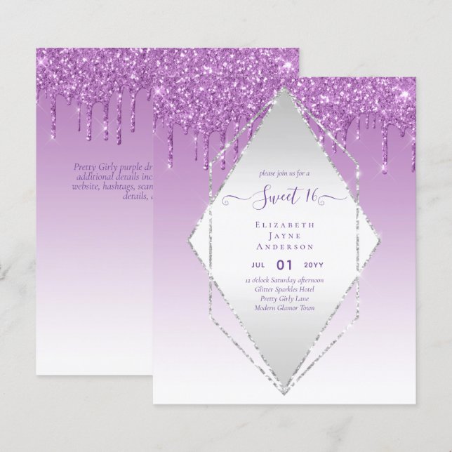 Lámina Invitación al glamour del Purpurina de goteo (Anverso / Reverso)