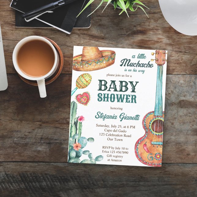 Lámina invitación al menaje para bebé de la fiesta mexica (Mexican fiesta little Muchacho budget baby shower invitation template)