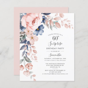 Lámina Invitación al partido floral rosado 60 de cumpleañ
