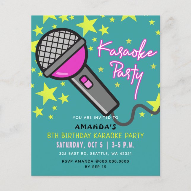 Lámina Invitación al partido Karaoke para niños rosados V (Anverso)