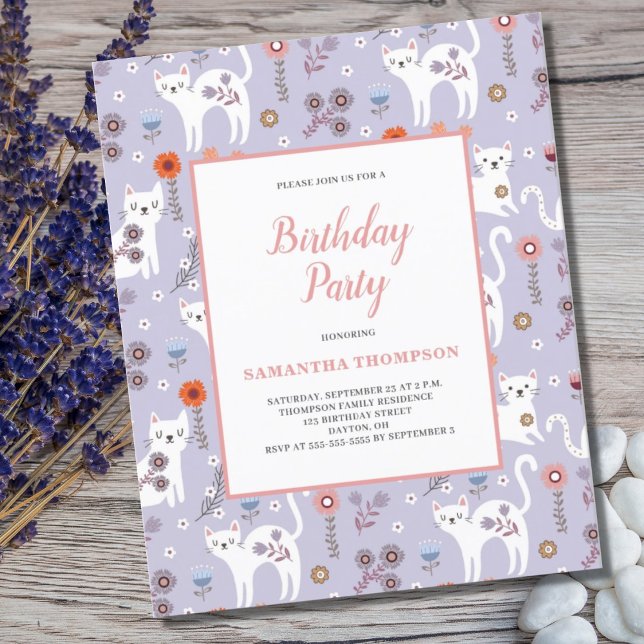 Lámina Invitación al patrón de gato de cumpleaños de pres (Subido por el creador)