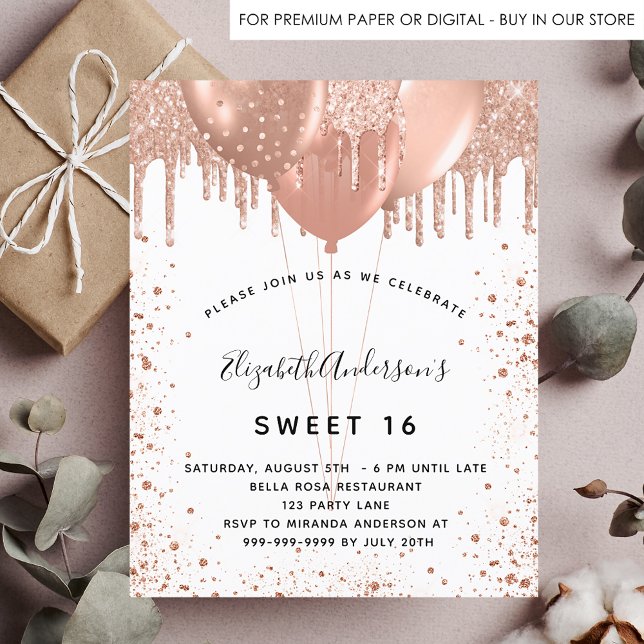 Lámina Invitación al polvo de rosa purpurina de oro Sweet (Subido por el creador)