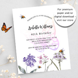 Lámina Invitación al presupuesto de la flor violeta de la