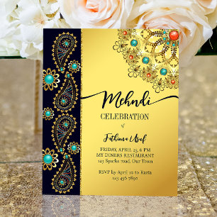 Lámina Invitación al presupuesto de Mehndi blue gold jewe