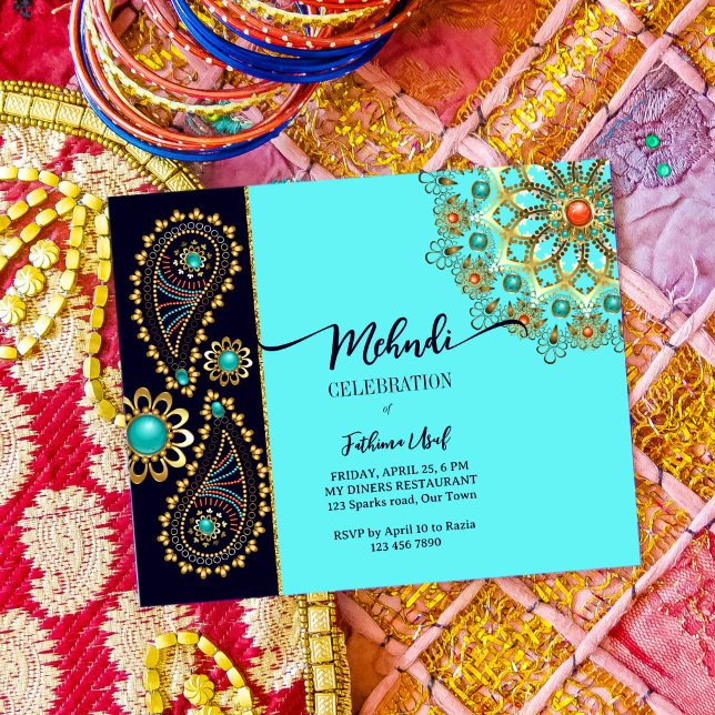 Lámina Invitación al presupuesto de Mehndi blue gold jewe (Subido por el creador)