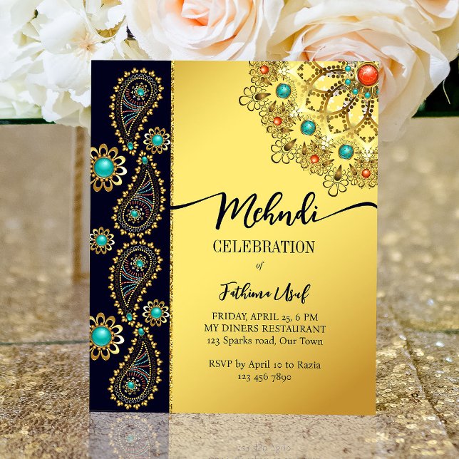 Lámina Invitación al presupuesto de Mehndi blue gold jewe (Subido por el creador)
