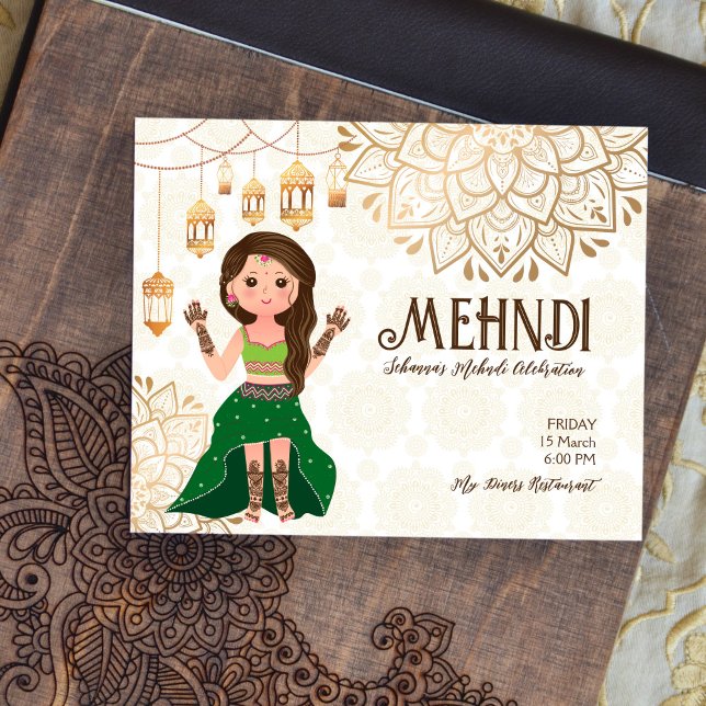 Lámina Invitación al presupuesto de Mehndi con una linda  (Subido por el creador)