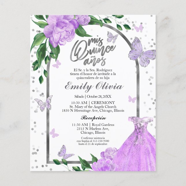 Lámina Invitación al presupuesto español de Quinceanera B (Anverso)