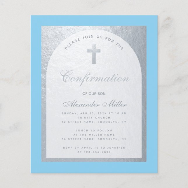 Lámina Invitación al presupuesto gris azul de plata de co (Anverso)