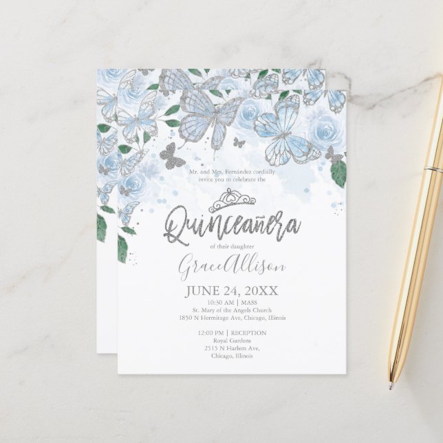 Lámina Invitación al presupuesto para mariposas Quinceane (Anverso/Reverso In Situ)