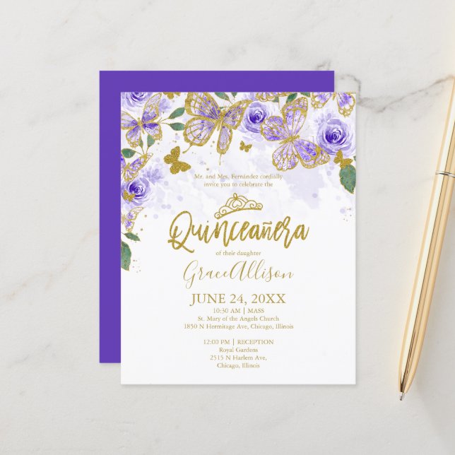 Lámina Invitación al presupuesto para mariposas Quinceane (Anverso/Reverso In Situ)
