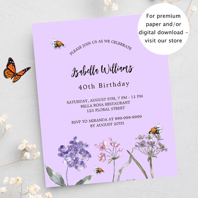 Lámina Invitación al presupuesto rosa violeta de las flor (Subido por el creador)