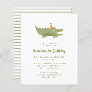 Lámina Invitación al primer cumpleaños del cocodrilo verd