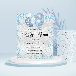 Lámina Invitación al purpurina azul plateado para la duch