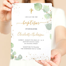 Lámina Invitación al purpurina de oro del bautismo presup