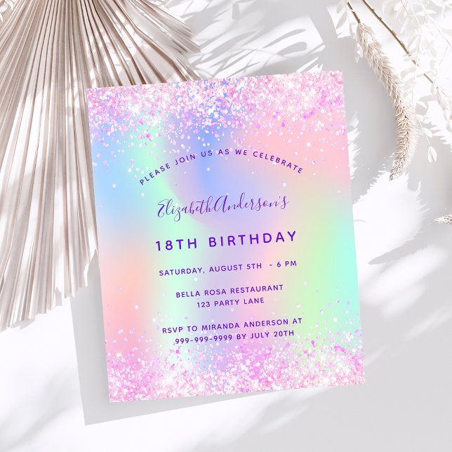 Lámina Invitación al purpurina púrpura rosa de cumpleaños (Subido por el creador)