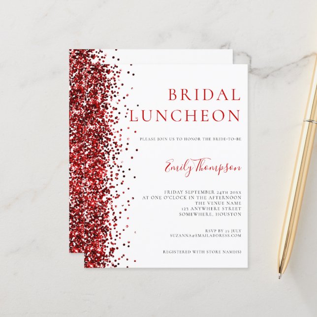 Lámina Invitación al Purpurina rojo de Budget Bridal Lunc (Anverso/Reverso In Situ)