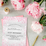 Lámina Invitación al purpurina rosa plateado de cumpleaño<br><div class="desc">Para un elegante cumpleaños número 21 (o cualquier edad). Un falso fondo metálico plateado. Decorada con polvo falso purpurina rosa. Personalice y agregue un nombre,  edad y detalles del fiesta. El nombre se escribe con un guión de estilo con letras a mano</div>