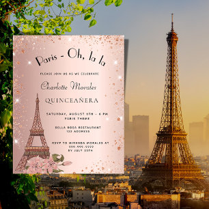 Lámina Invitación al rosa Budget Quinceanera Paris Eiffel