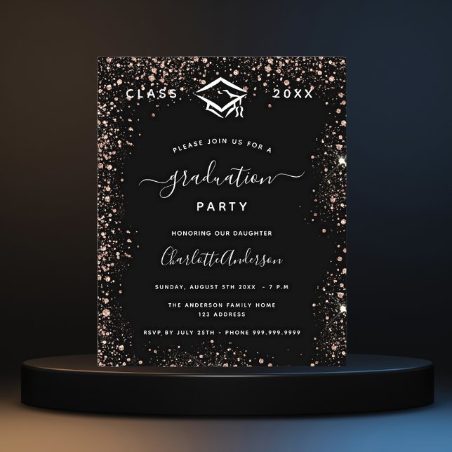 Lámina Invitación al rosa negro de graduación de oro de 2 (Subido por el creador)