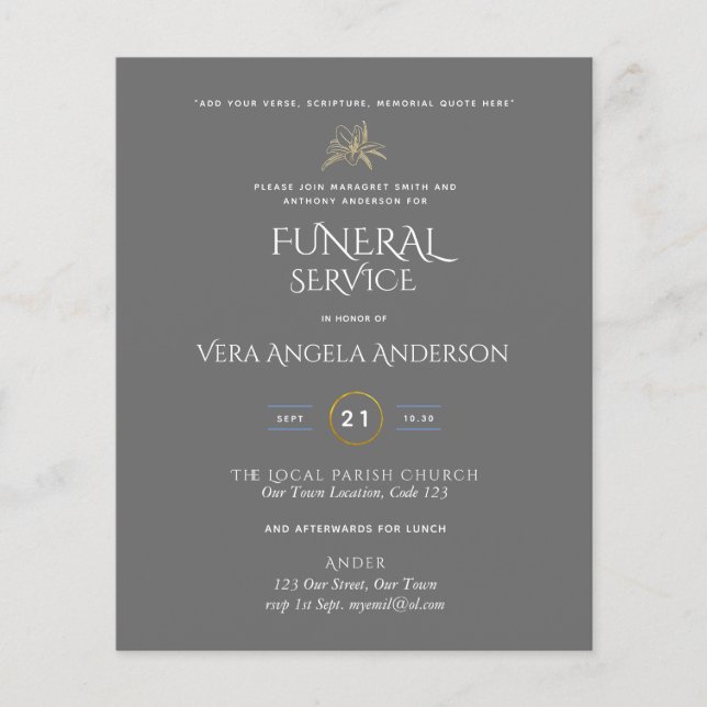 Lámina Invitación al Servicio de Funerales de Presupuesto (Anverso)
