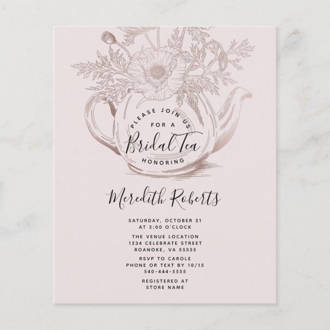 Lámina Invitación al té nupcial de oro de Rosa de presupu (Anverso)