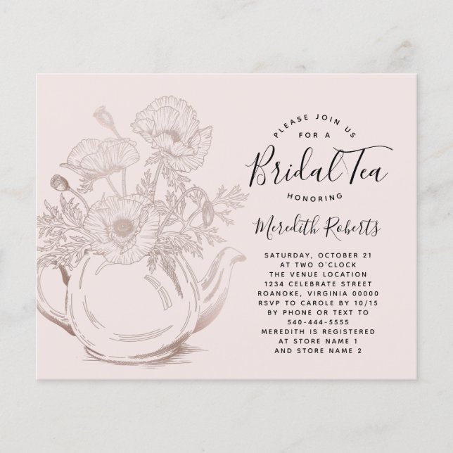 Lámina Invitación al té nupcial de oro de Rosa de presupu (Anverso)