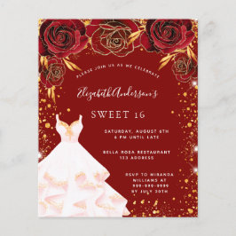 Lámina Invitación al vestido blanco dorado rojo 16 Sweet