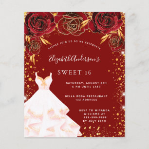 Lámina Invitación al vestido blanco dorado rojo 16 Sweet