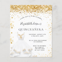Invitación al vestido de oro blanco Quinceanera