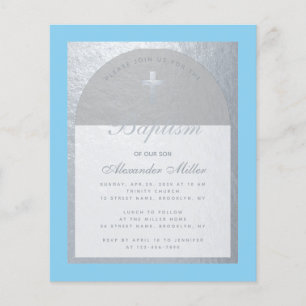 Lámina Invitación Azul Bebé Plateada Presupuesto Bautizo 
