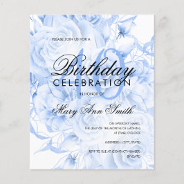 Lámina Invitación azul de la Marina Floral de cumpleaños